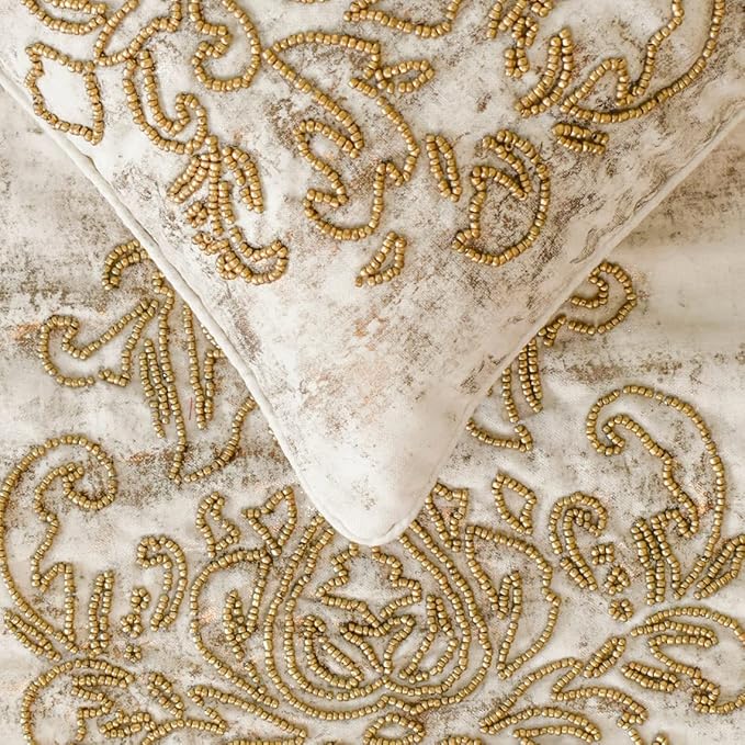 The HomeCentric King/Queen/Twin Ivory & Gold Designer CA King 86"x18" Bed - Image 2