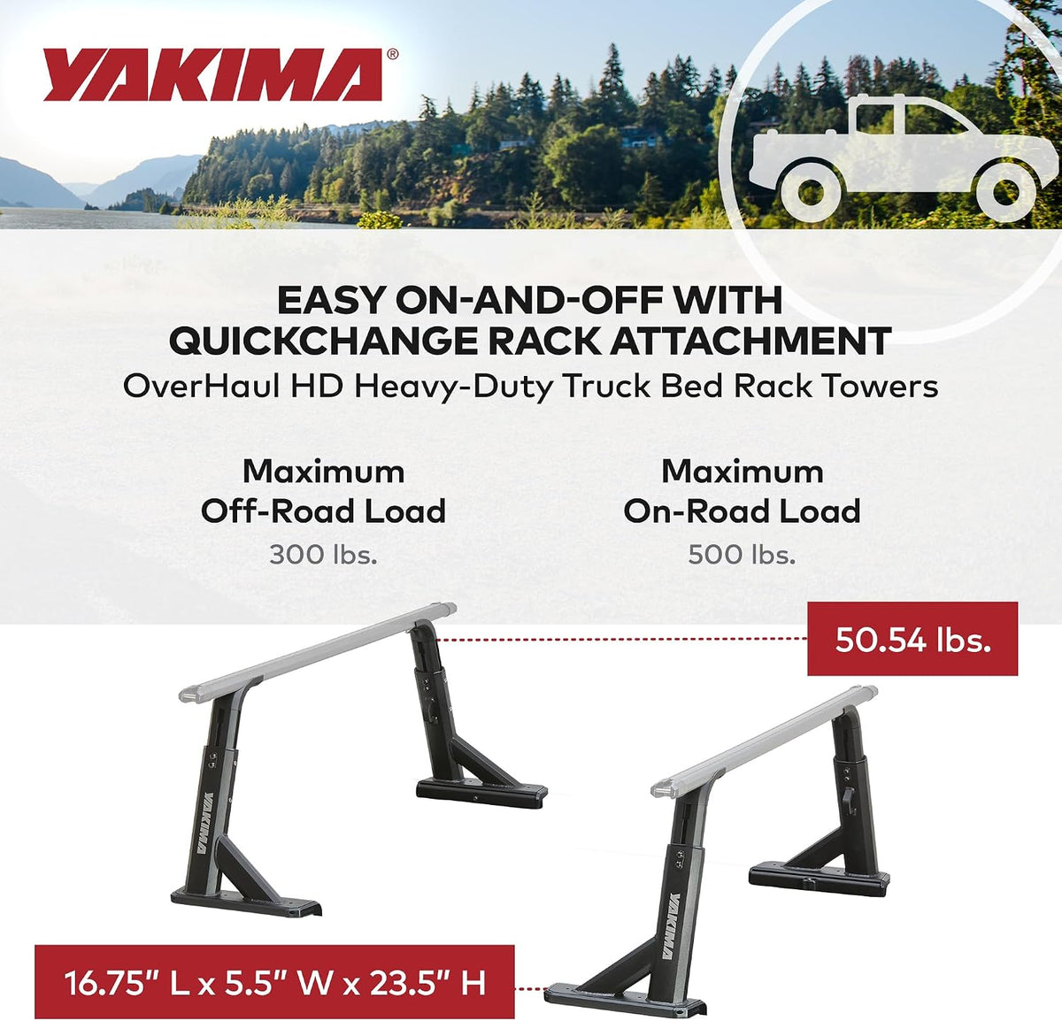 yakima adjustable truck bed rack with tie down, side view