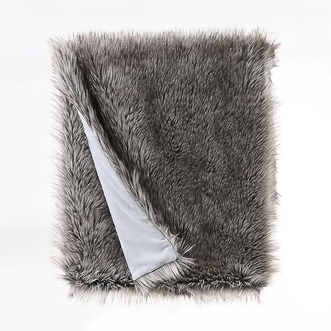 HORIMOTE HOME Luxury Plush Faux Fur Throw Blanket, Long Pile Grey - Image 4