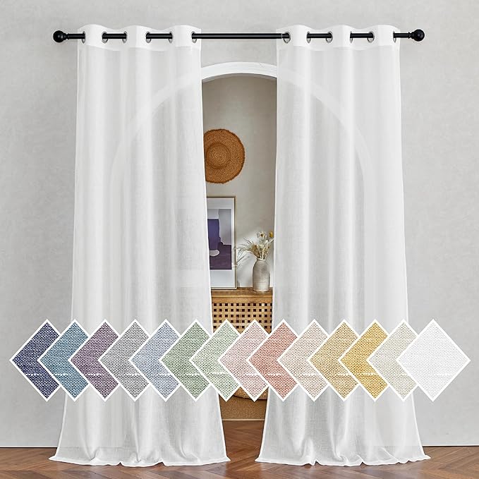 NICETOWN White Linen Sheer 90 inch Curtains by NICETOWN