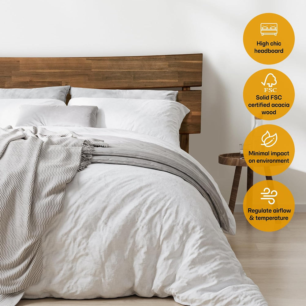 Acacia Aurora Solid Wood Platform Bed with Headboard, Wood Bed Frame Queen Si...
