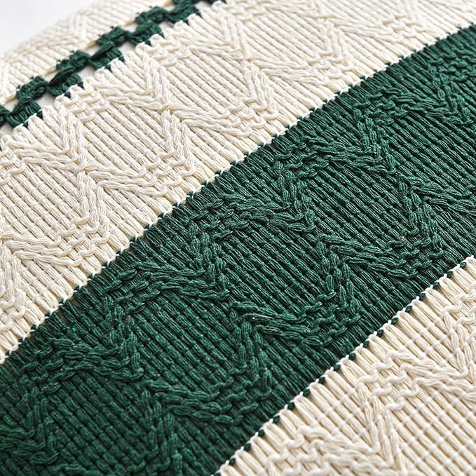 Fancy Homi Set of 2 Dark Green Boho Decorative Throw Pillow Covers 18x18 Inch - Image 4
