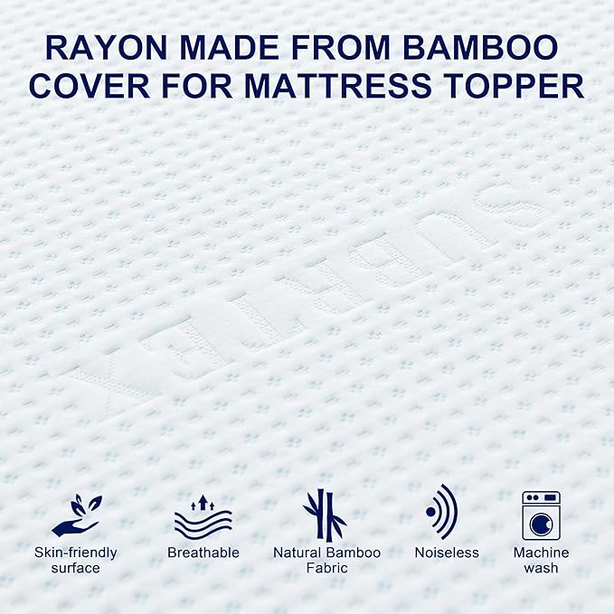 Subrtex 3 Inch Mattress Topper Cover Mattress Topper Protector Bedding Rayon - Image 2