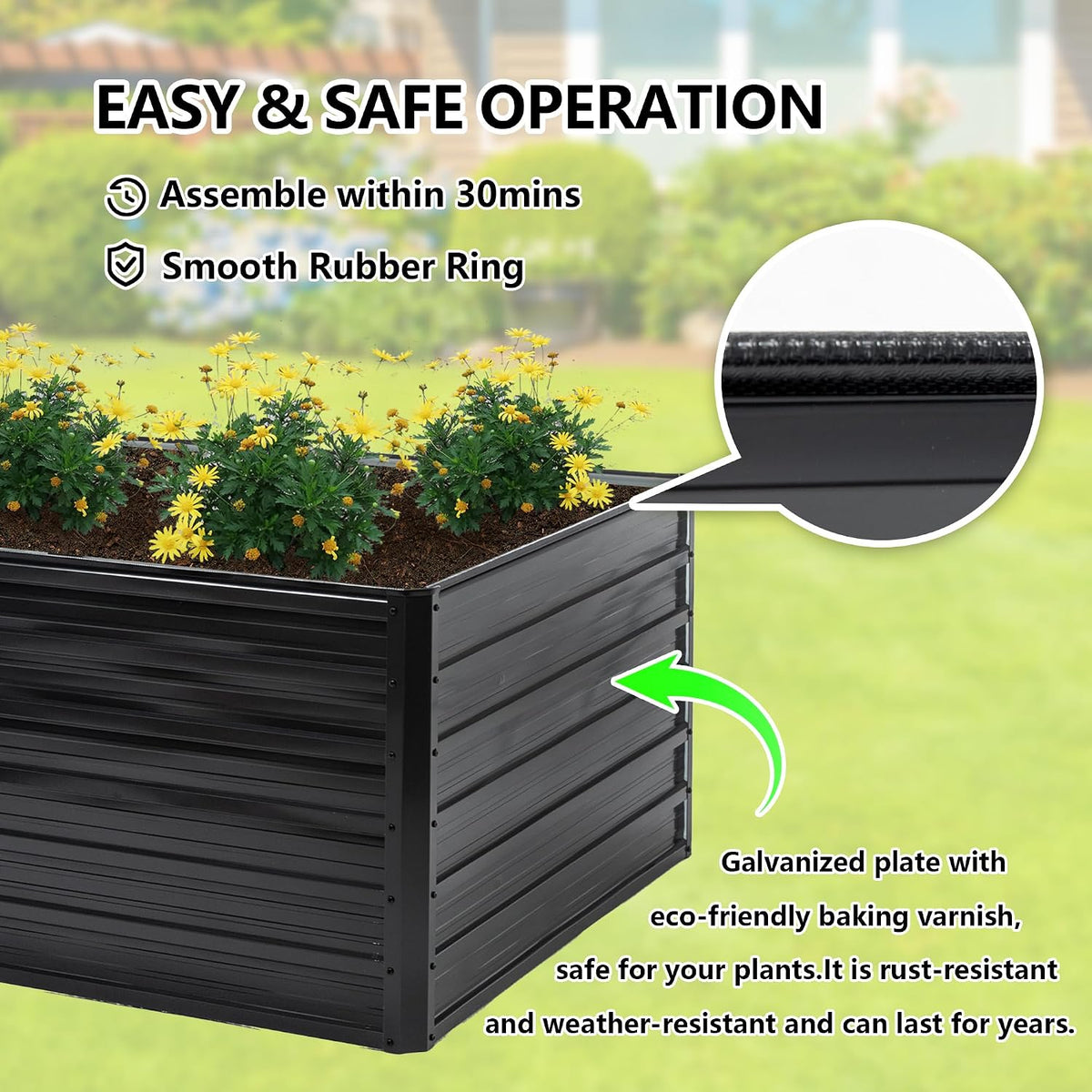 thanaddo galvanized raised garden bed 8x4x2ft outdoor planter, close-up detail