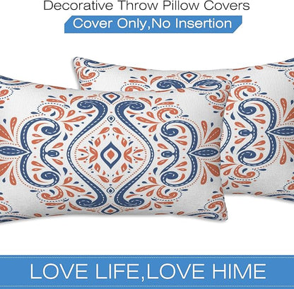 Throw Pillow Covers Blue and Orange Floral Pillow Covers 20x12 Inch Set of 2 - Image 3