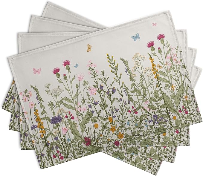 Rustic Wildflower Floral Placemats Set of 4 Spring Summer Vintage Flowers - Image 2