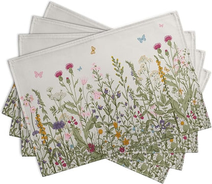 Rustic Wildflower Floral Placemats Set of 4 Spring Summer Vintage Flowers - Image 2