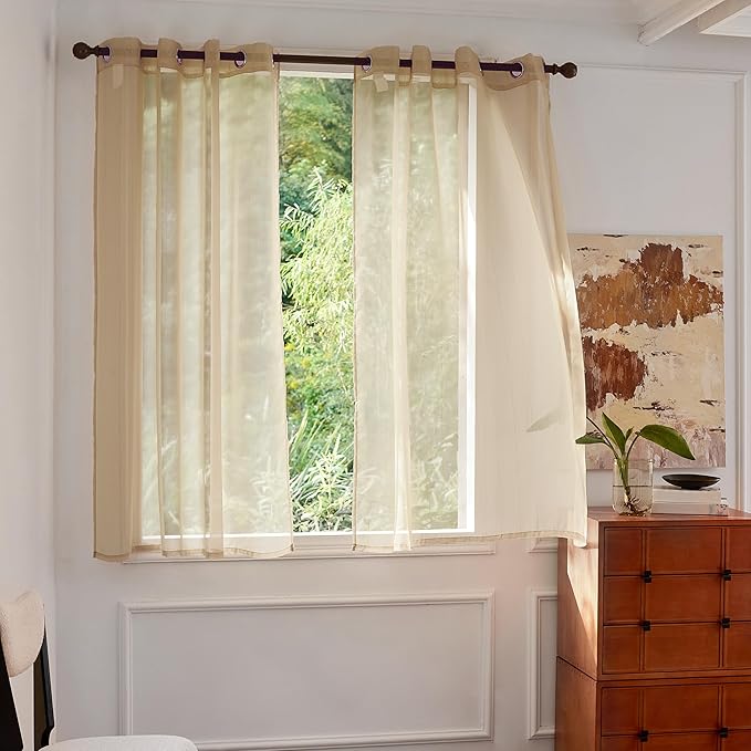 Foil Stripe Taupe Sheer Curtains 63 inches Length 2 Panels by MISSTIAM