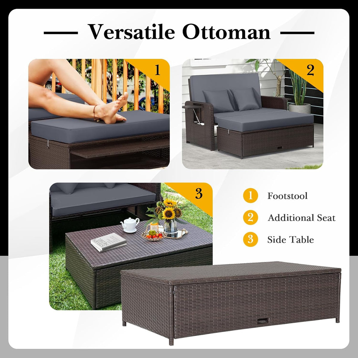 tangkula patio rattan daybed with 4-level adjustable backrest on a desk or shelf