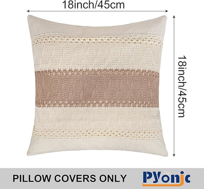 Pyonic Pack of 2 Boho Throw Pillow Covers 18x18 Inch Farmhouse Decorative Throw - Image 3