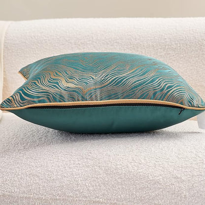 Avigers 18 x 18 Inch Square Green Teal Gold Abstract Striped Embroidery Cushion - Image 3