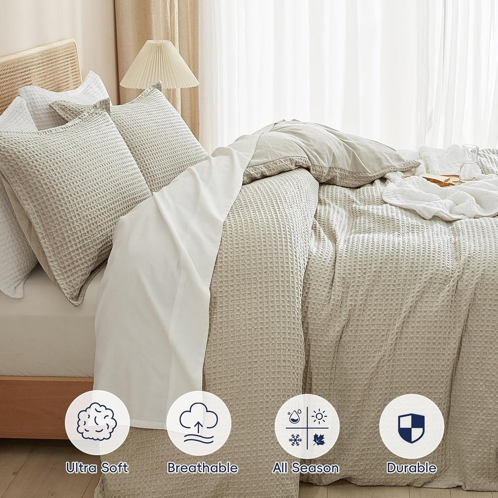 PHF Waffle Duvet Cover Set Queen, Ultra Soft & Breathable, 90"x90&qu...