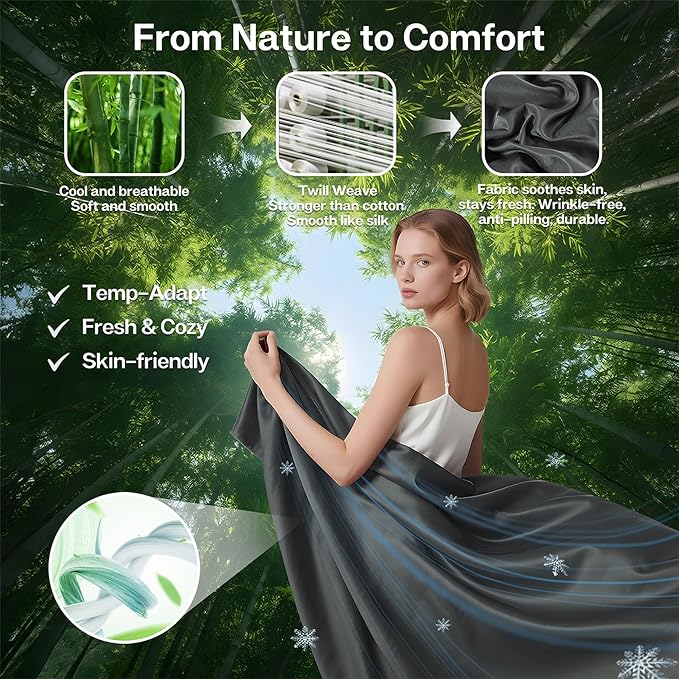 MR&HM Fitted Sheet & Pillowcase Set Queen, 3-Piece Blend Rayon Derived from - Image 2