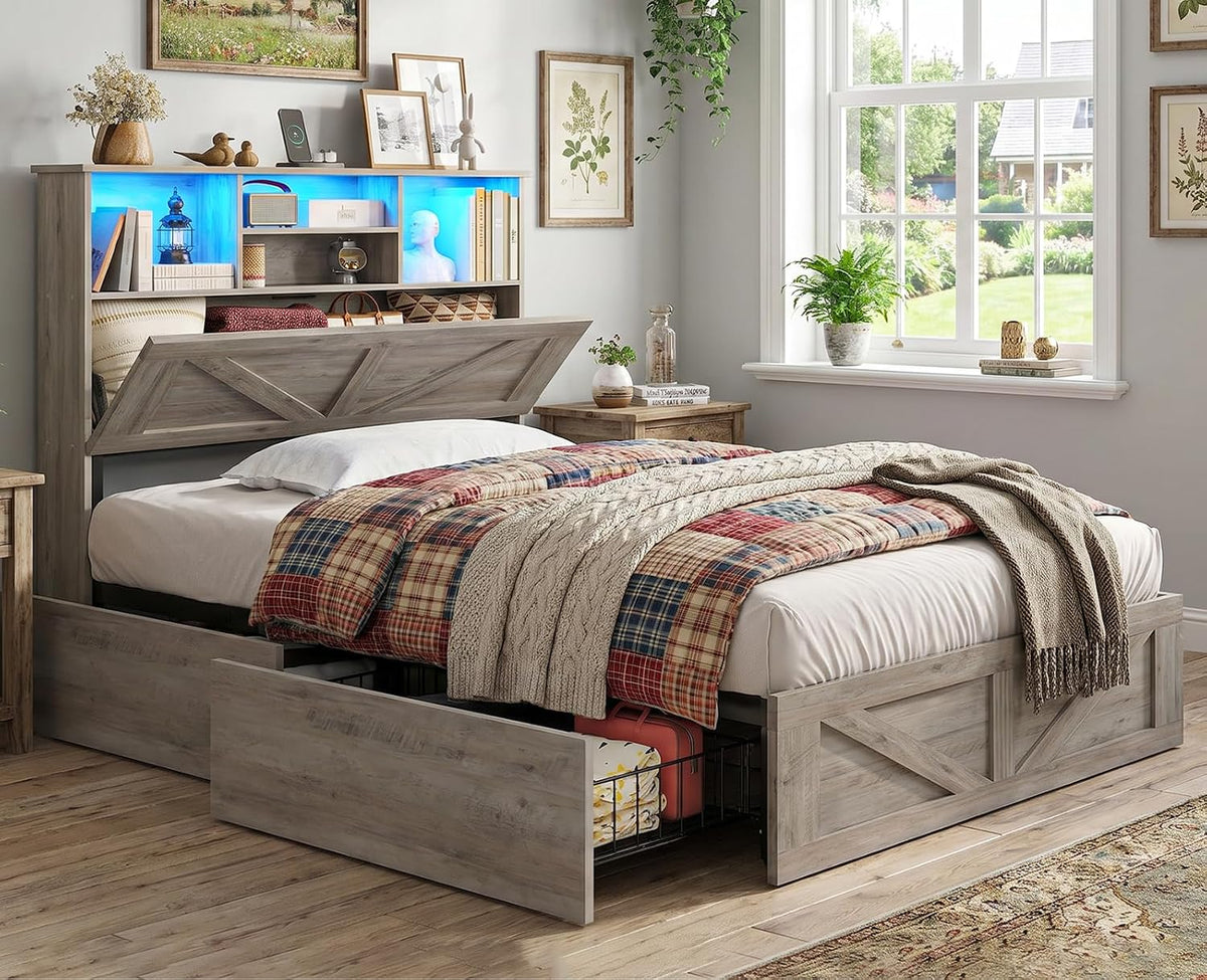 aogllati twin bed with storage bookcase headboard and, main product view
