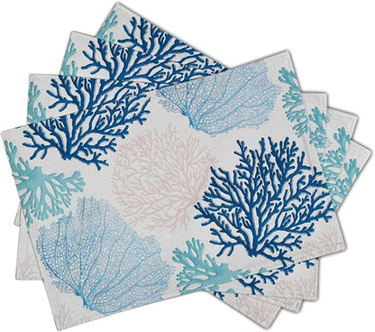 Giwawa Ocean Coral Placemats Set of 4 Summer Blue White Coral Reef Linen Table - Image 2