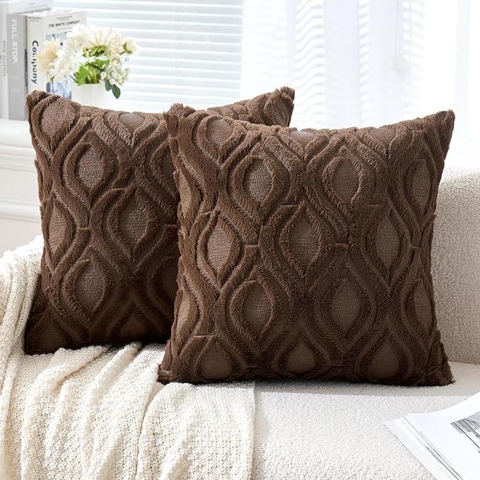 MIULEE Dark Brown Throw Pillow Covers 20x20 Inch, Soft Winter Plush Faux Wool by MIULEE