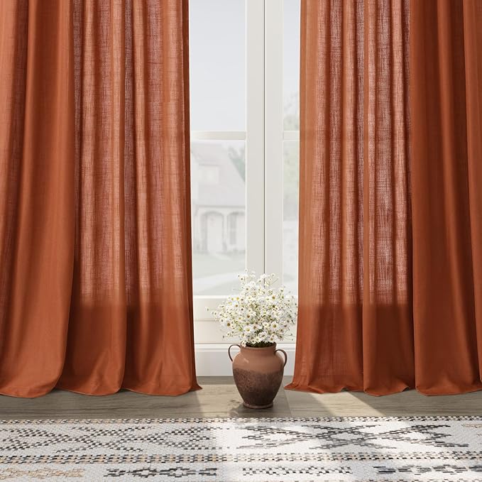 Rust Linen Curtains 90 inches Long 2 Panel Back Tab Rod Pocket Rustic Farmhouse - Image 7