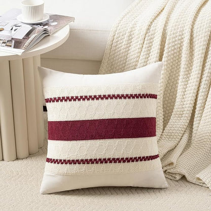 Fancy Homi Set of 2 Burgundy Boho Decorative Throw Pillow Covers 18x18 Inch - Image 2