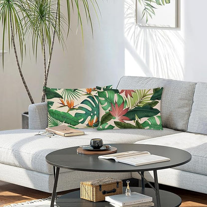 Bonhause Tropical Leaves Throw Pillow Covers 12 x 20 Inch Green Palm Leaf - Image 2