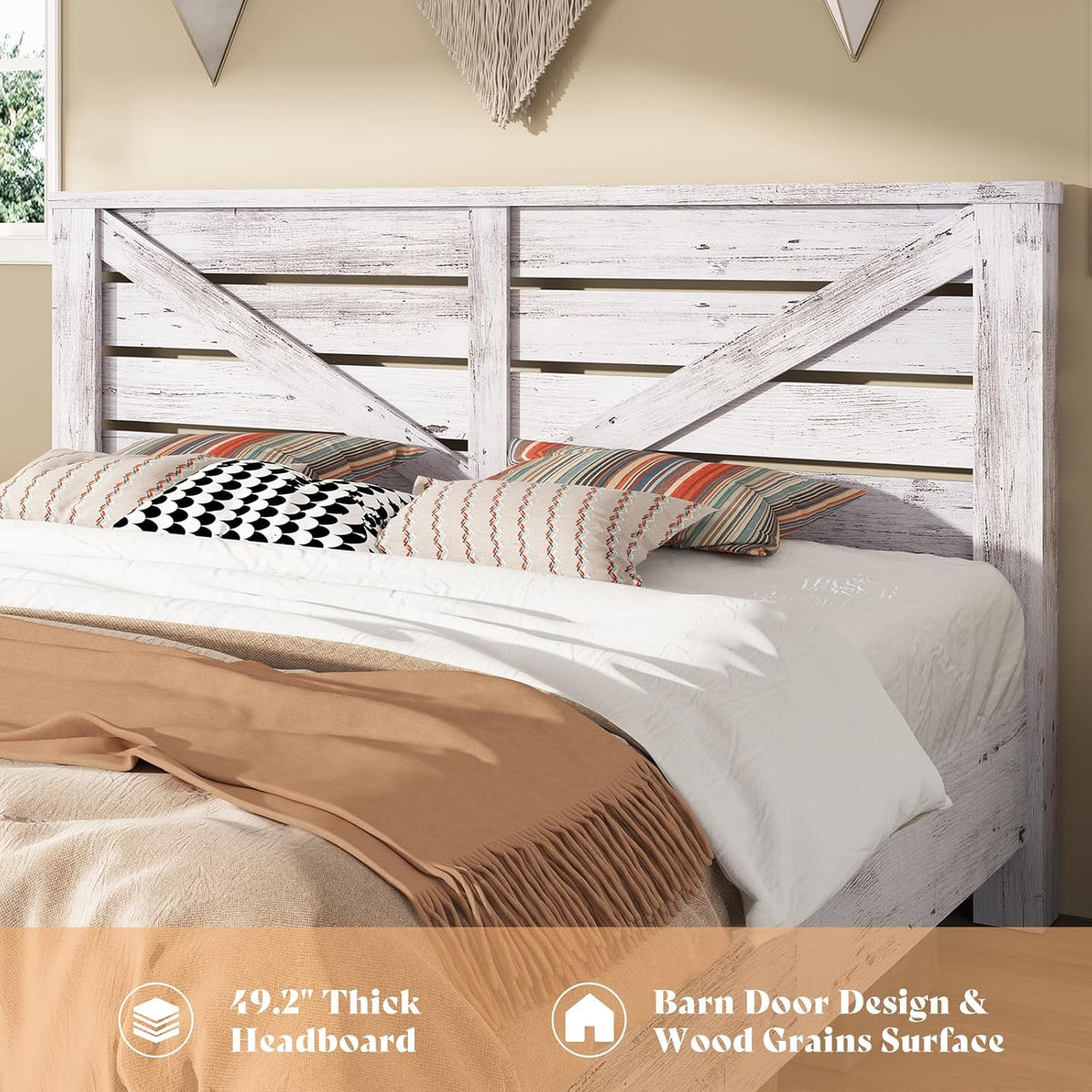 amerlife farmhouse king size bed frame with 49.2"barn, side view