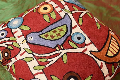 Red Plant Birds Throw Pillow Cover | Karla Gerard Designer Pillowcase Burgundy - Image 3