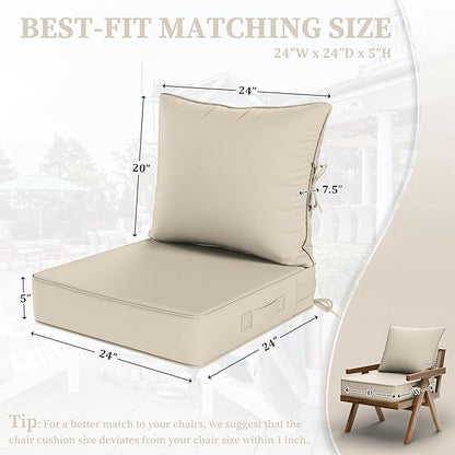 Outdoor Seat Cushion Set 24 L × 24 W × 5 H Inch Waterproof & Fade Resistant - Image 2