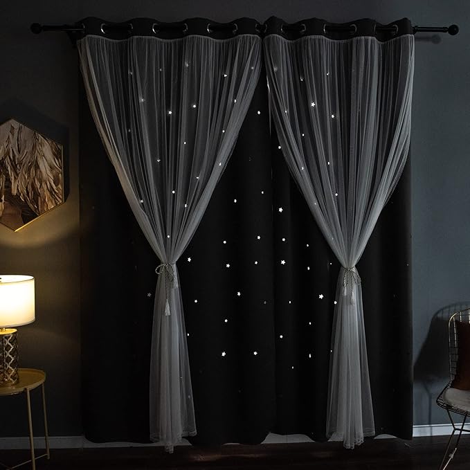 Kinryb Grey Star Curtains for Bedroom Star Hollow Out Blackout Curtains for - Image 4