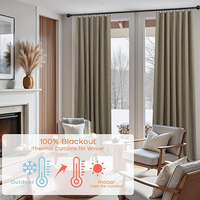Taupe Brown Linen Blackout Curtains - Image 3
