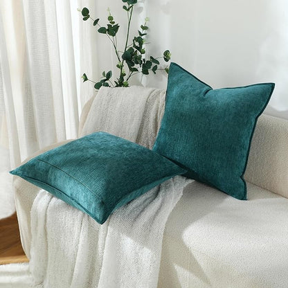 Stellhome Soft Chenille Decorative Pillow Covers 20x20 Inch Natural Teal Boho - Image 5