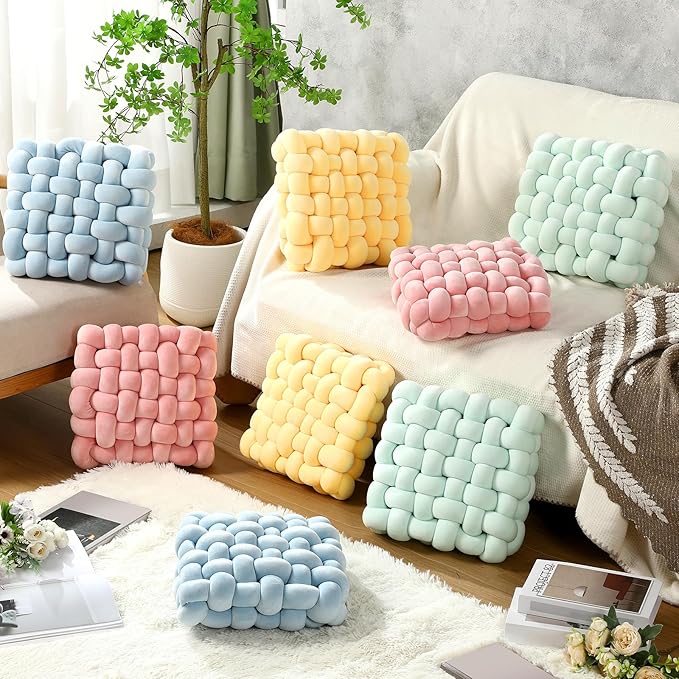 Wenqik 2 Pcs Knot Pillows Square Knotted Plush Throws Soft Accent Pillows - Image 5