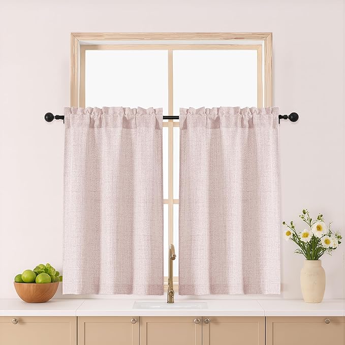 Gwine Blush Pink Kitchen Curtains 36 Inch Length 2 Panels, Light Filtering by Gwine