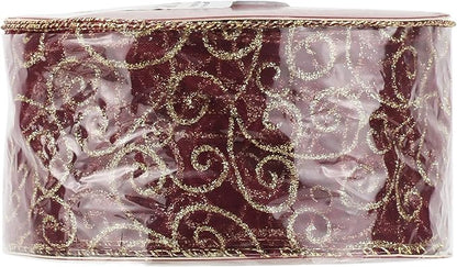MEEDEE Red Gold Swirl Wired Ribbon 2.5 Inch Dark Red Sheer Ribbon - Image 9
