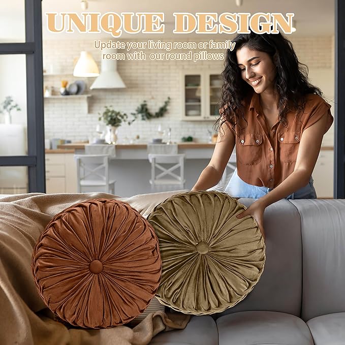 Yerliker 6 Pcs Floor Pillow Cushions 15inch Round Velvet Throw Pillows Colorful - Image 4
