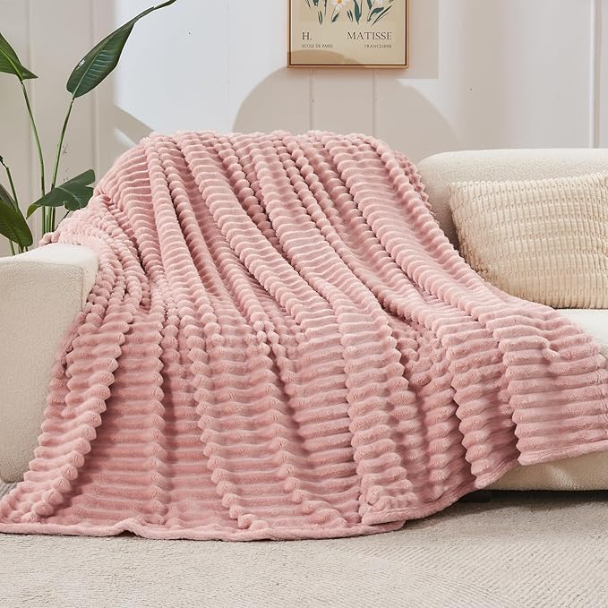 NEWCOSPLAY Super Soft Throw Blanket Pink Premium Silky Flannel Fleece 3D Ribbed - Image 7