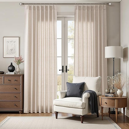 Tan Pinch Pleated Linen Curtains 84 Inch Length 2 Panels - Image 7