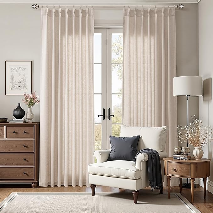 Tan Pinch Pleated Linen Curtains 96 Inch Length 2 Panels - Image 7