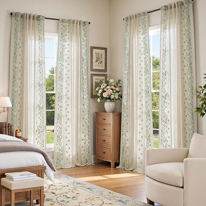 jinchan Winslow 4 Panel Curtains Set 96 Inch Length Embroidered Bordered Floral - Image 2