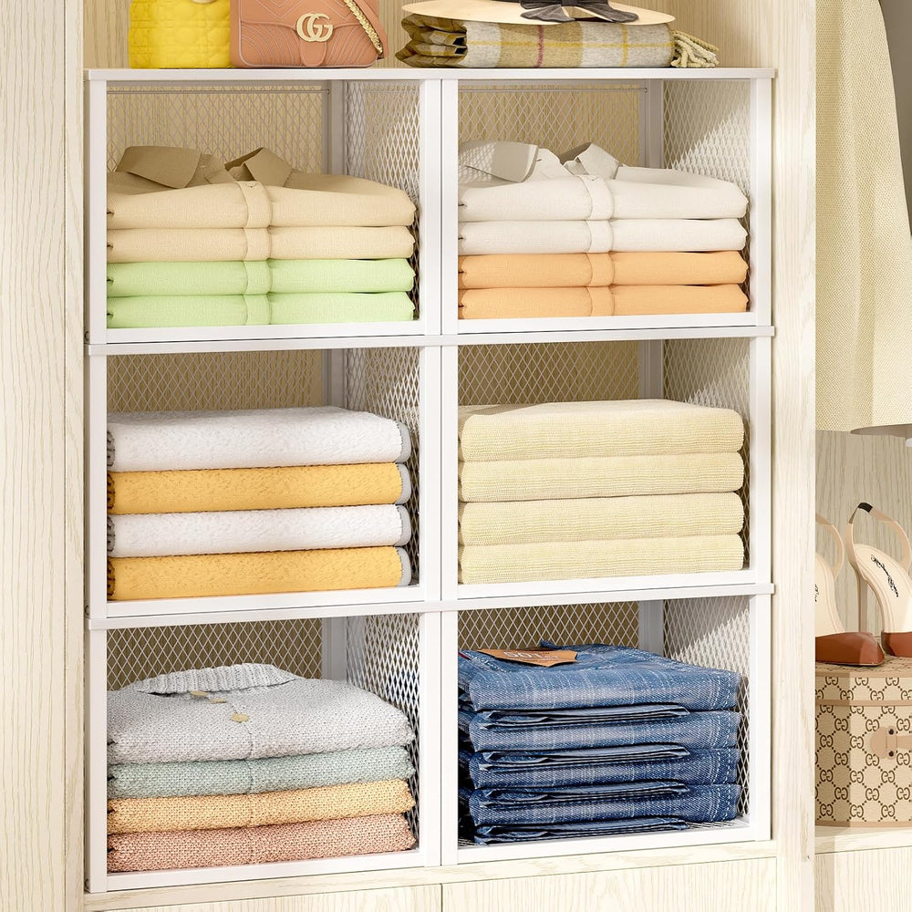 3 Pack Stackable Closet Organizers and Storage Basket, Closet Shelves with Wo...