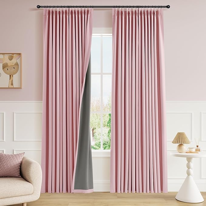 Pinch Pleated 100% Blackout Linen Curtains 84 Inch Length by Joywell