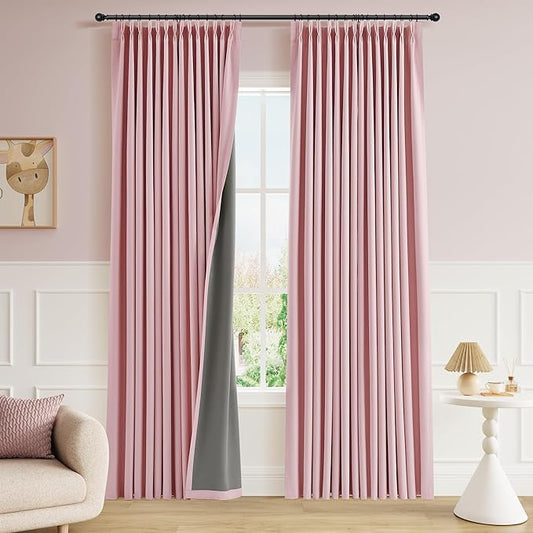 Pinch Pleat 100% Blackout Linen Curtains 90 Inches Long 2 Panels by Joywell