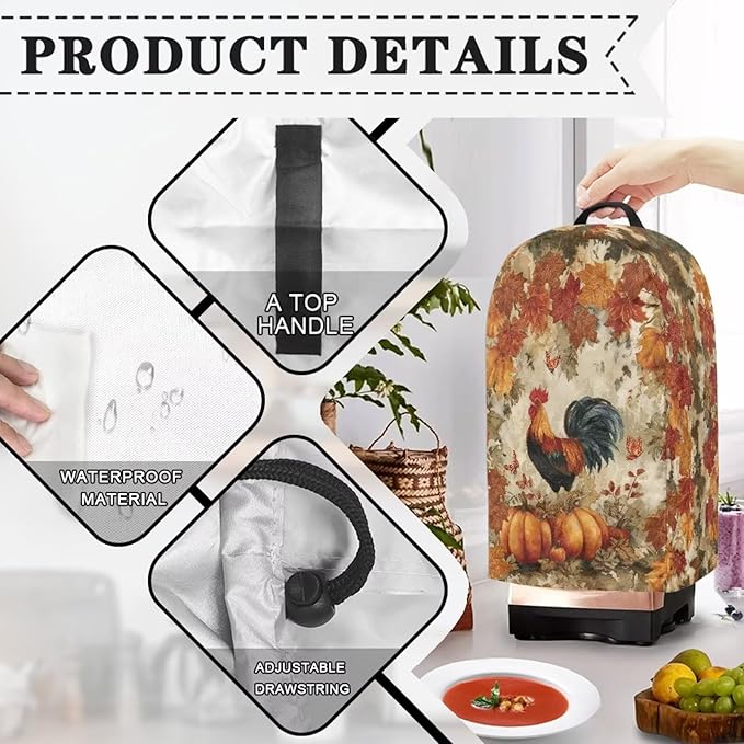 Autumn Rooster Pumpkin Blender Dust Cover Food Processor Cover Coffee Machine - Image 4
