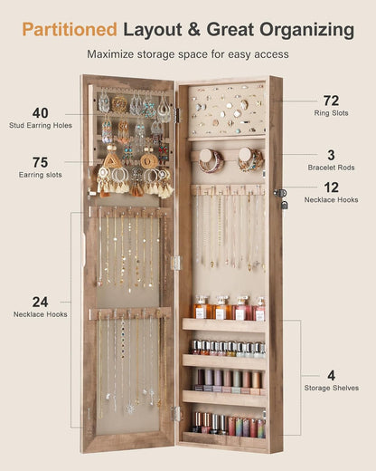 nicetree mirror jewelry cabinet, full length mirror, wall, close-up detail