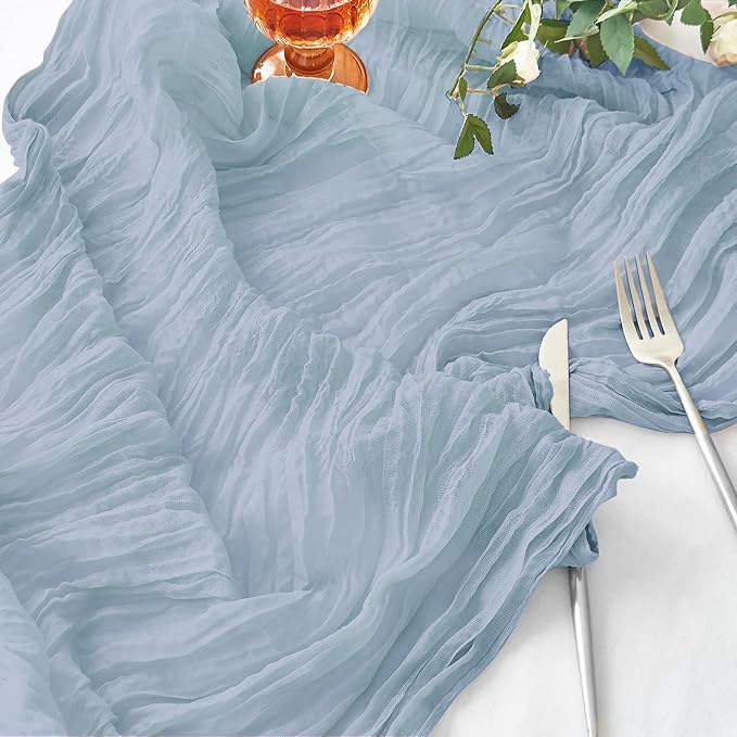 IVAPUPU 1 Pcs Cheesecloth Table Runner - 10ft Dusty Blue Boho Gauze Cheese - Image 2