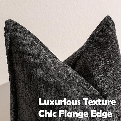 Pack of 2 Black Decorative Throw Pillow Covers 20x20 Cozy Soft Chenille Accent - Image 2