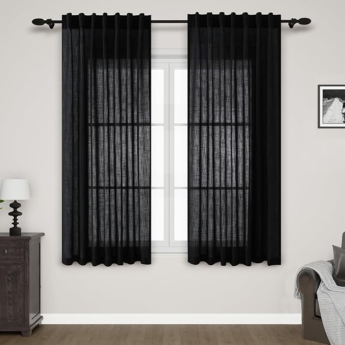 Nanspring Black Linen Textured Curtains by Nanspring