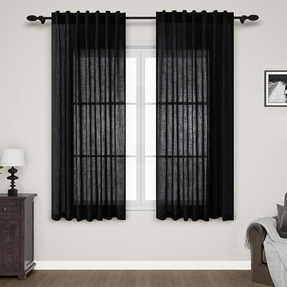 Nanspring Black Linen Textured Curtains by Nanspring