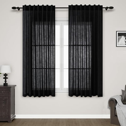 Nanspring Black Linen Textured Curtains by Nanspring