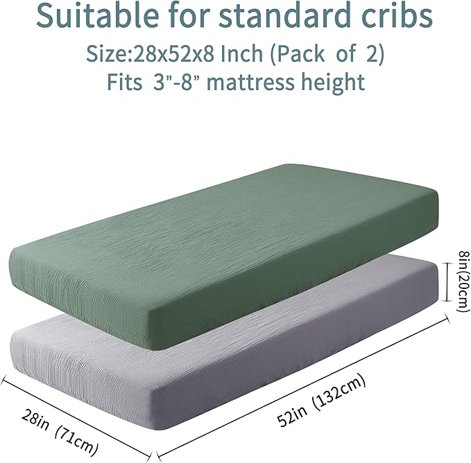 Muslin Crib Sheets for Boys Girls 100% Cotton Fitted Baby Crib Sheet 2 Pack - Image 4