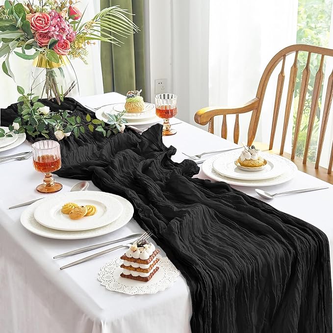 IVAPUPU 10 Pcs Cheesecloth Halloween Table Runner - 10ft Black Boho Gauze Black - Image 8