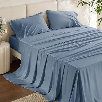 Bedsure California King Sheet Sets, Cooling Sheets, Rayon Derived from Bamboo by BEDSURE